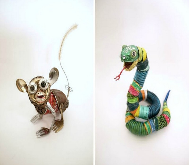 Snake and Mouse Made from Recycled Material