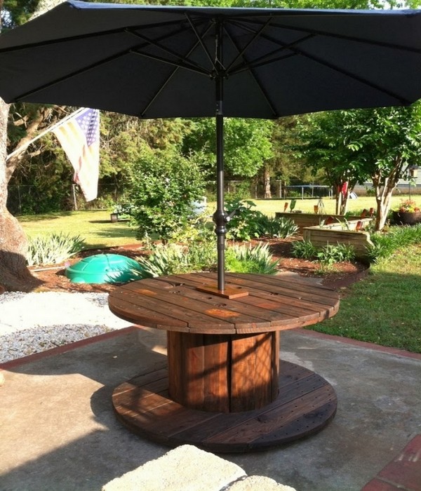Recycled Wooden Spool with Umbrella for Patio