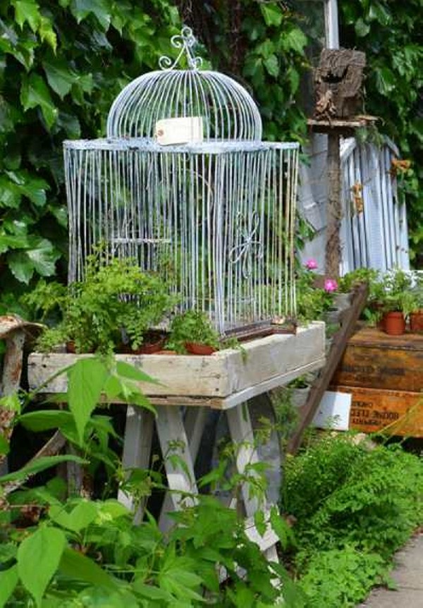 Repurposed Bird Cages Garden Decor