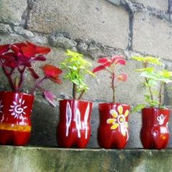 Repurposed Plastic Bottle Half Flower Pots