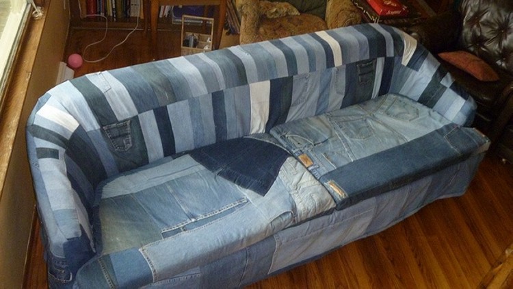 Recycled Blue Jeans Sofa Cover