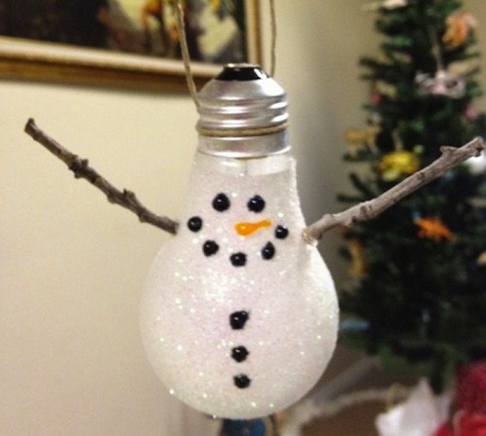 Recycled Bulb Snowman Ornament