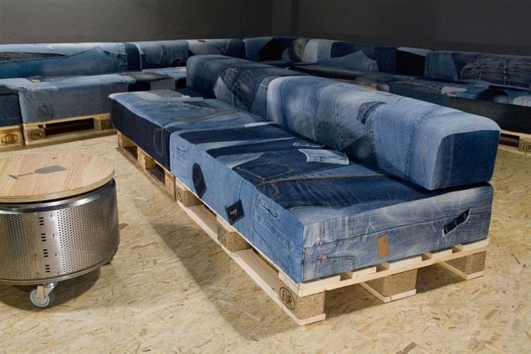 Recycled Denim Jeans Sofa Cover