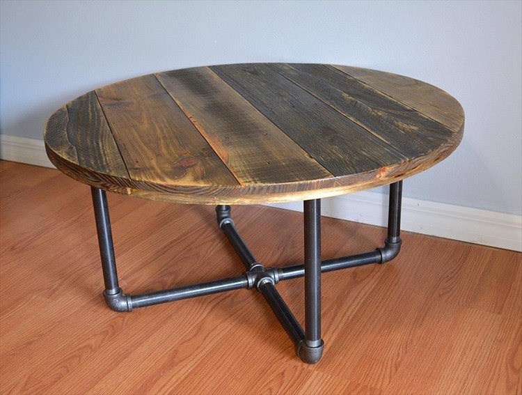 Pallet Round Coffee Table with Metal Legs