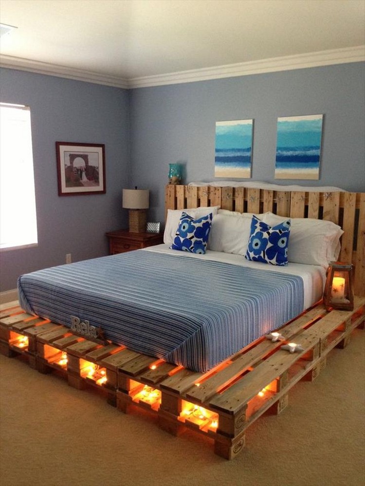 Pallet Wood Bed with Lights