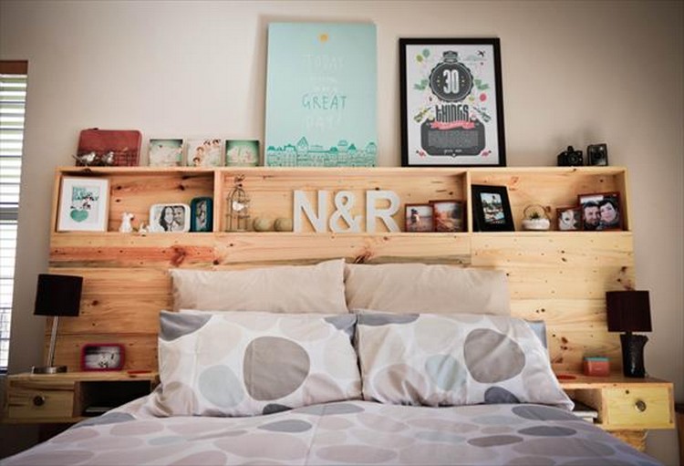 Wooden Pallet Headboard with Shelves