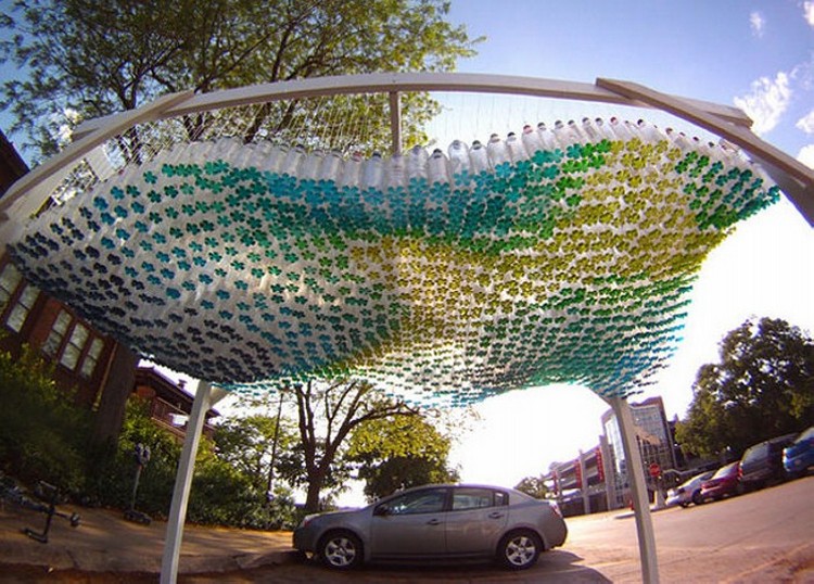 Recycled Bottles Car Port Roof