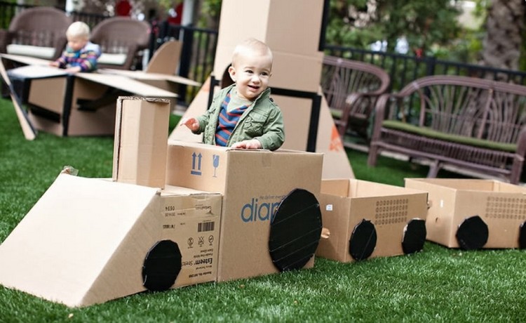 Upcycled Cardboard Train for Kids