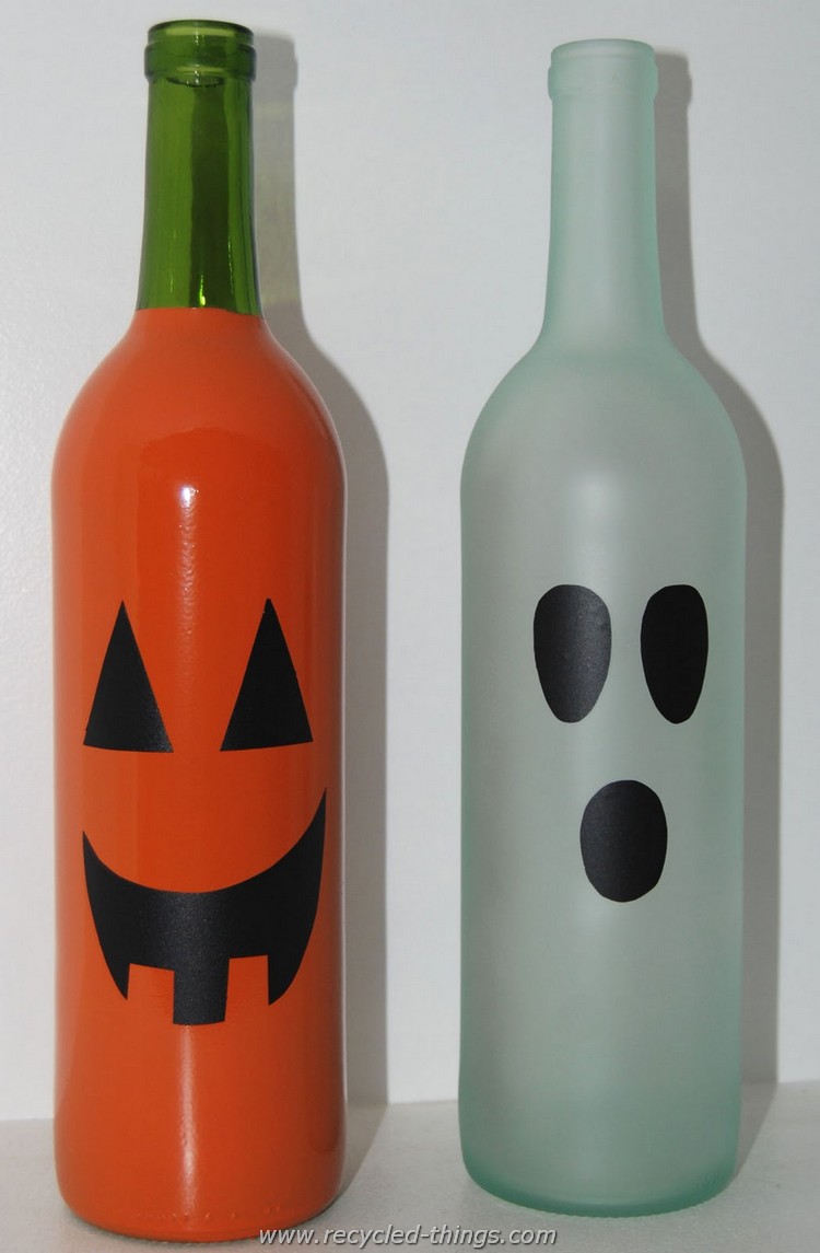 Painted Halloween Wine Bottle Recycled Decor