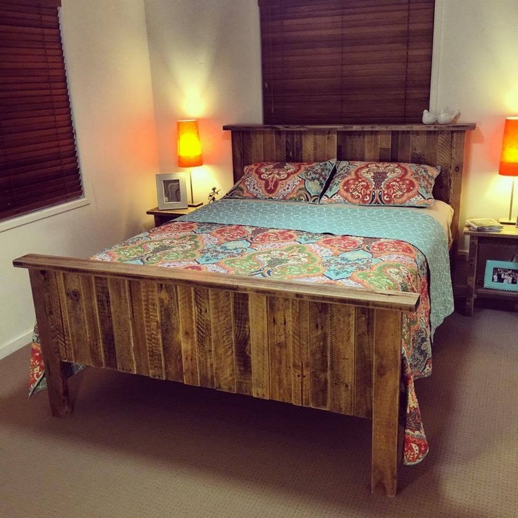 Wooden Pallet Bed with Headboard