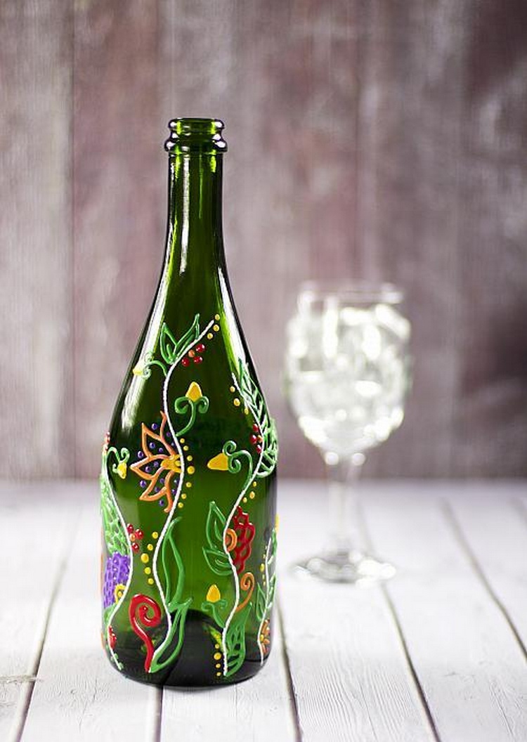 Floral Vine Design Upcycled Wine Bottle