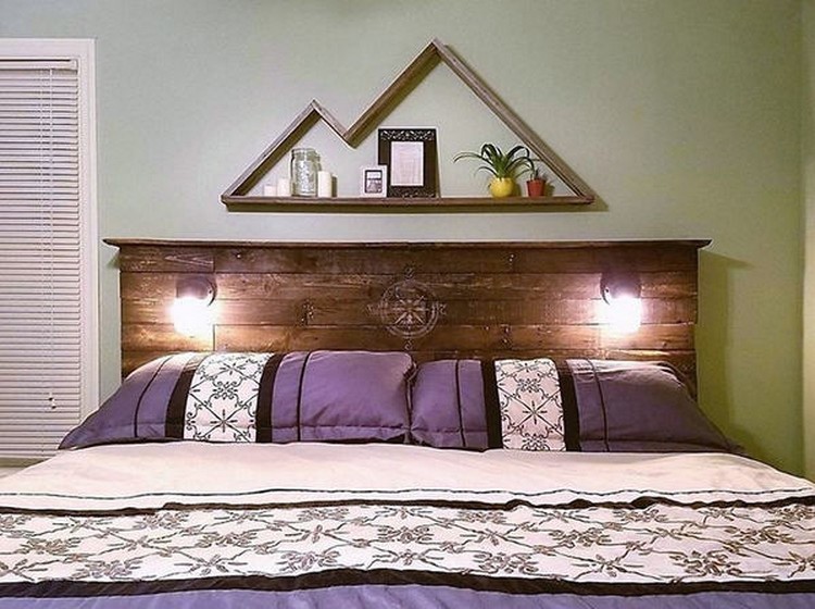 Pallet Headboard with Lights and Wall Decor