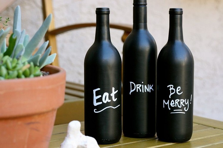 Wine Bottle Art with Chalkboard Paint