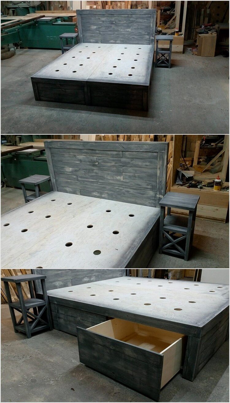 Recycled Shipping Pallet Bed with Storage