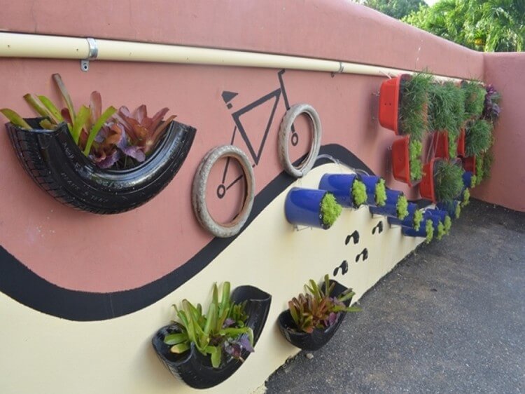 Garden Wall Art Tire Planters Bicycle Vertical Planters