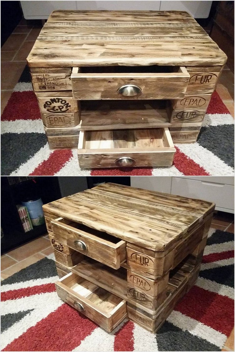 Mini Pallet Table with 2 Drawers