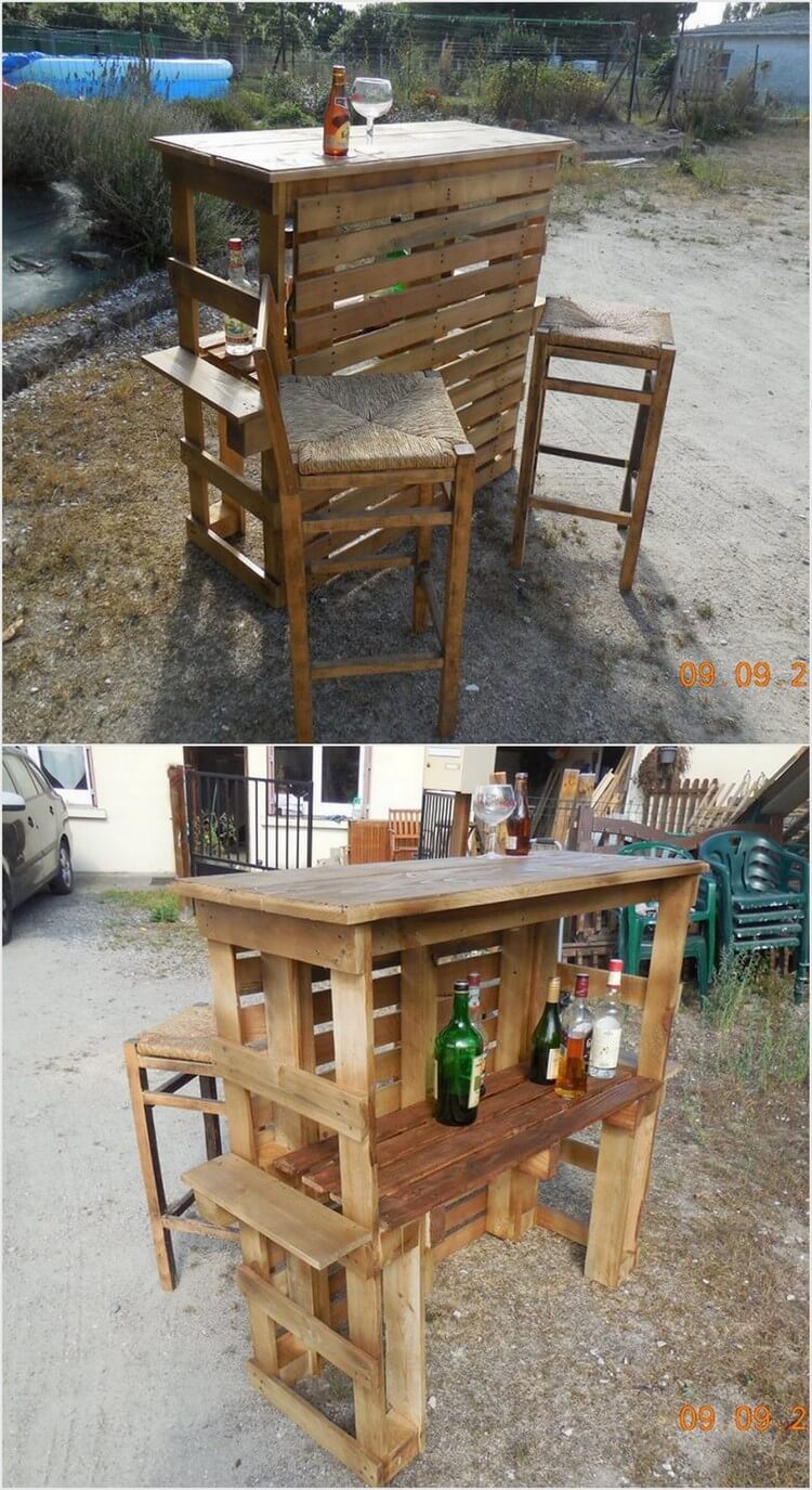 Pallet Outdoor Wine Bar with Stools
