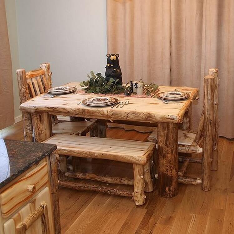 Rustic Dining Table with Chairs and Bench