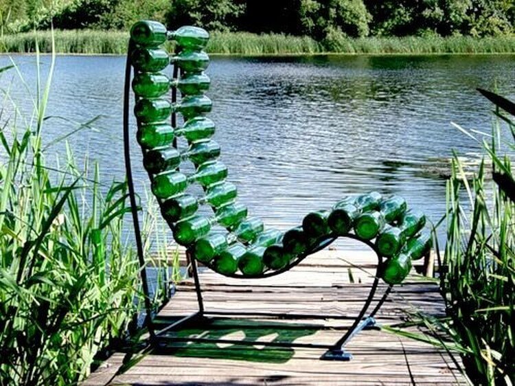 A chair made from wine bottles
