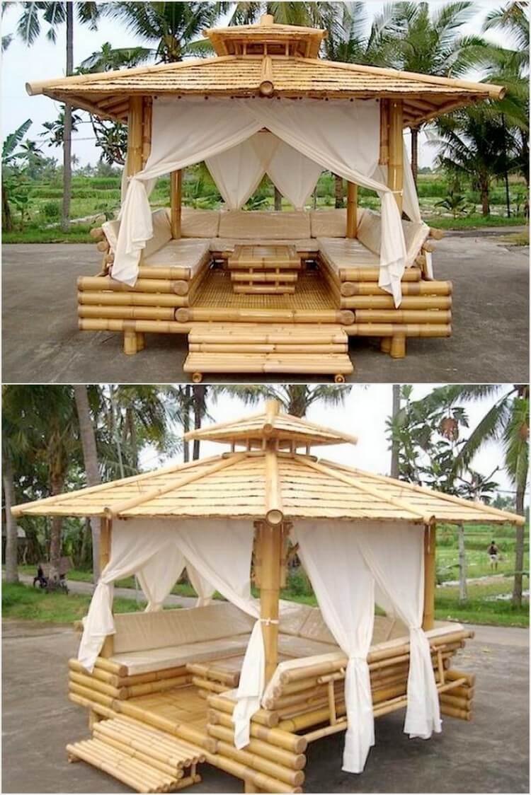 Bamboo Gazebo with Furniture