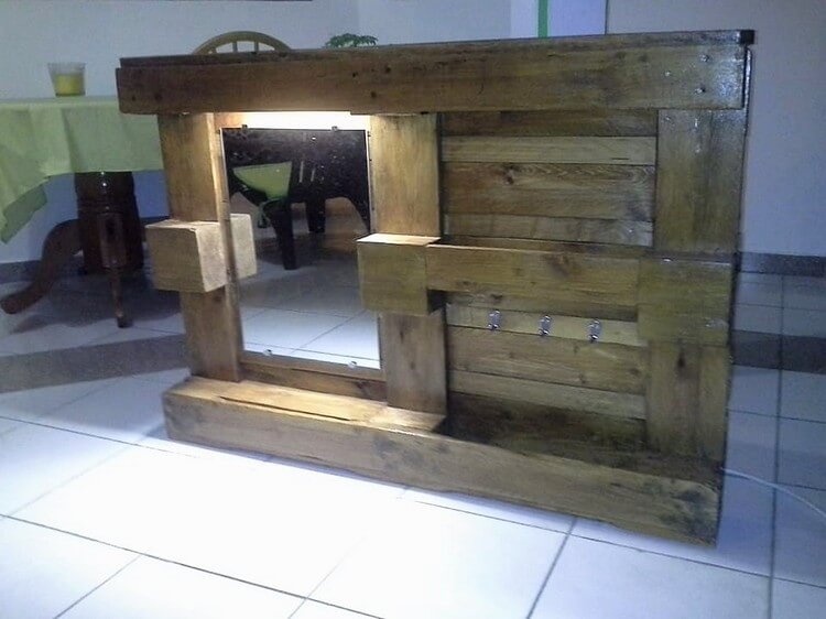 Pallet Vanity Mirror with Shelves