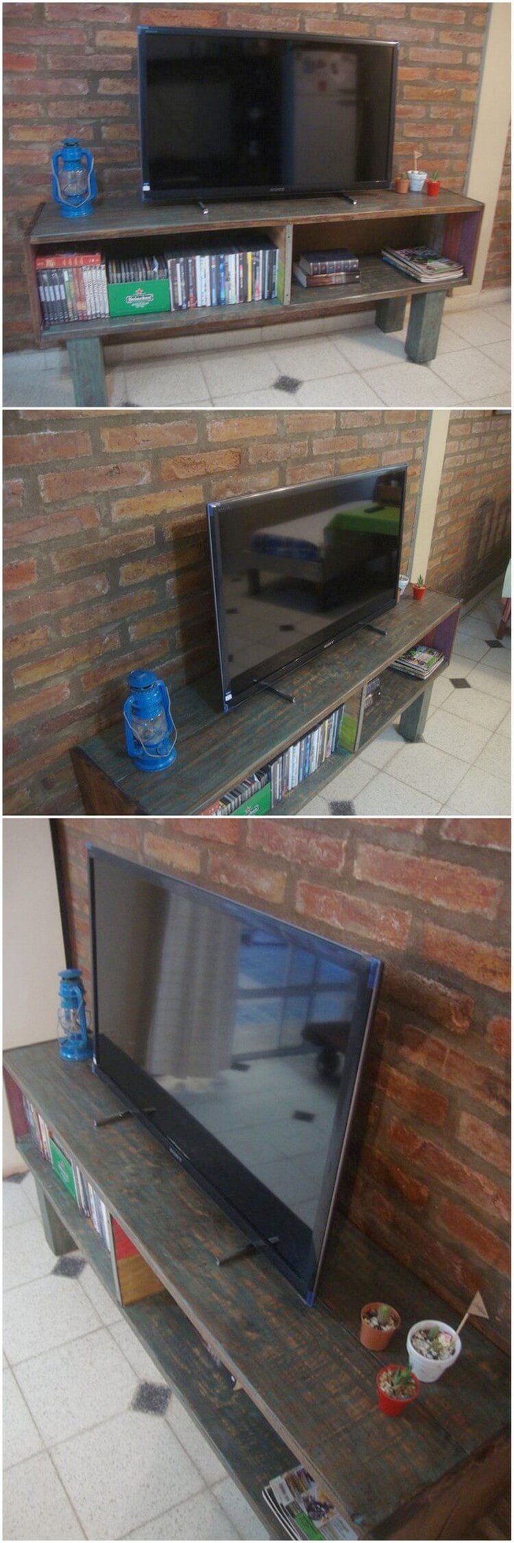 Pallet TV Stand with Books Storage