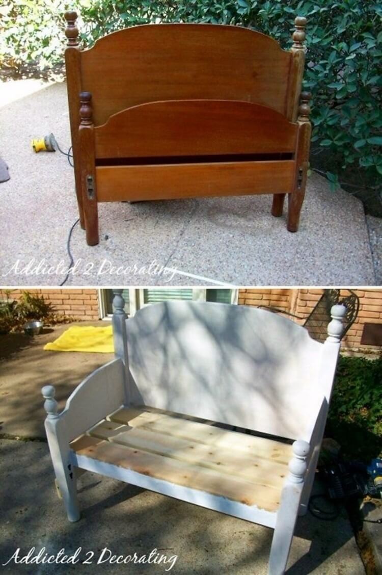 Upcycled Headboard into Outdoor Furniture