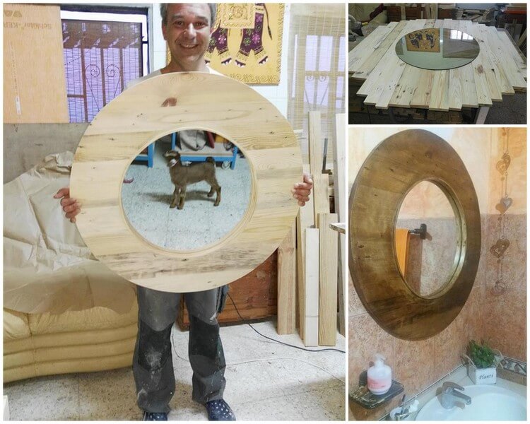 Wood Pallet Round Mirror