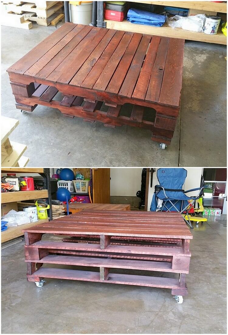 Wooden Pallet Table on Wheels