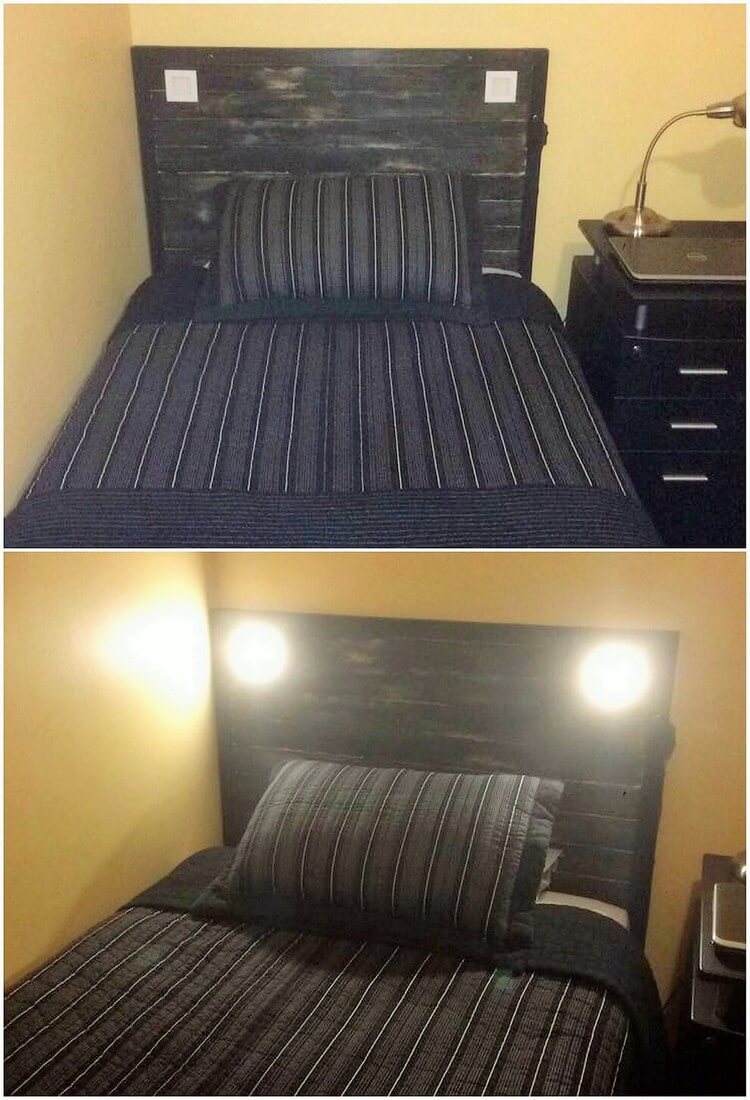 Pallet Headboard with Reading Lights