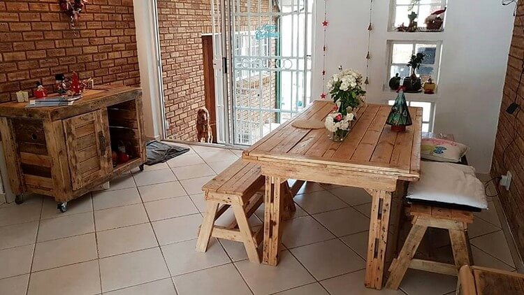 Pallet Table with Benches and Cabinet