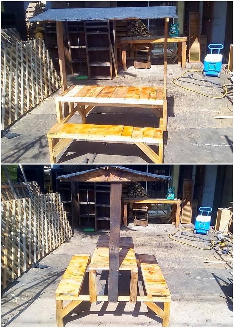 Pallet Table with Benches
