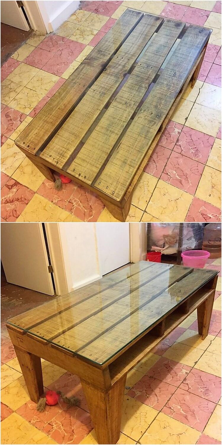 Pallet Table with Glass Top