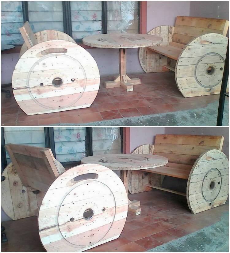 Pallet and Cable Reel Benches and Round Table