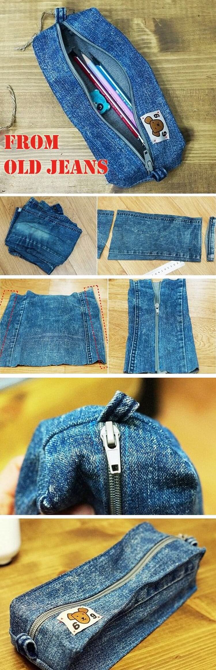 Recycled Jeans into Pencil Box