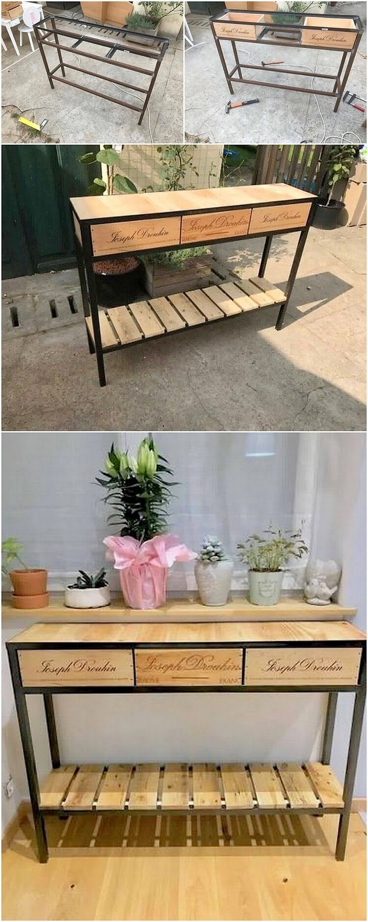 DIY Pallet Table with Steel Feets