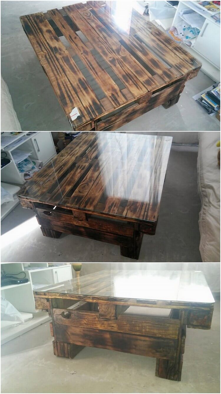Recycled Pallet Table with Glass Top