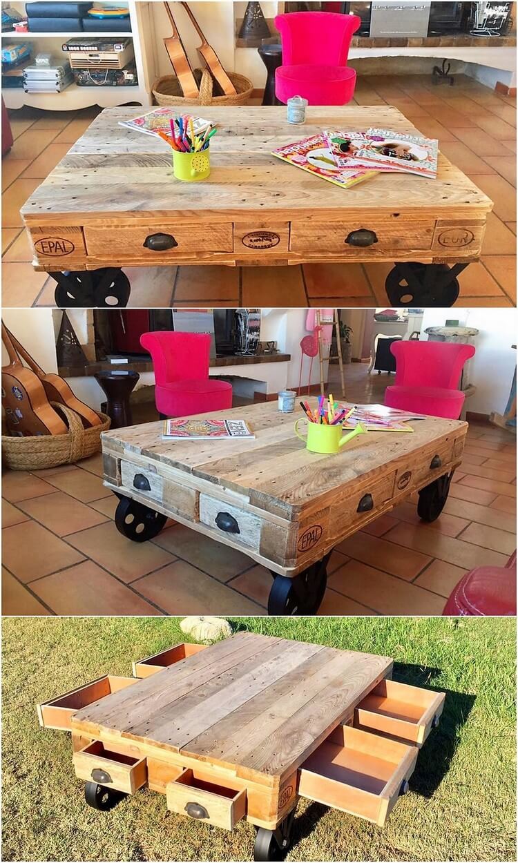 Pallet Coffee Table with Drawers