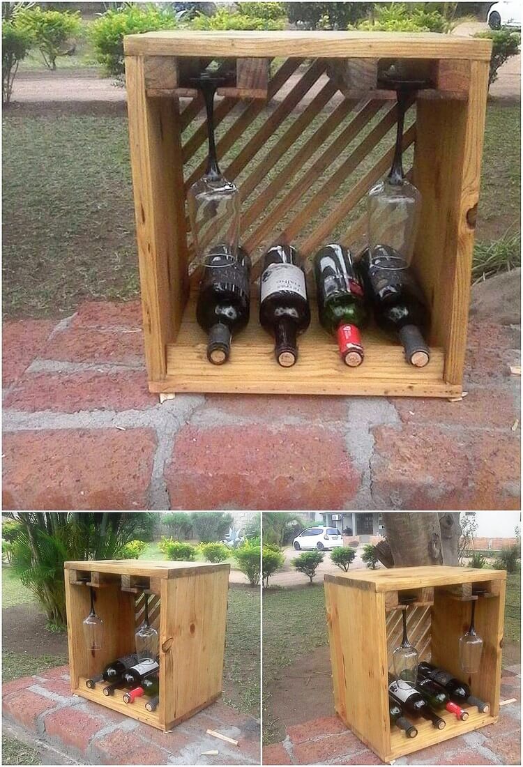 Pallet Wine Rack with Glass Holders