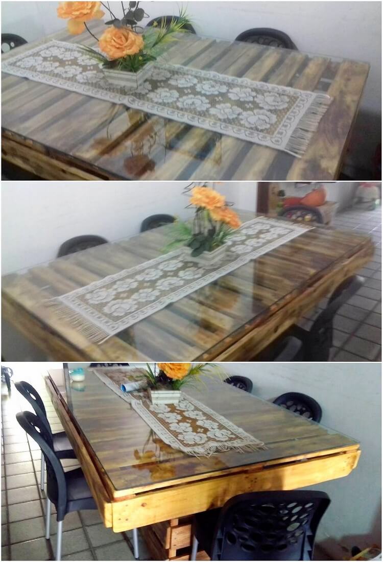 Pallet Dining Table with Glass Top