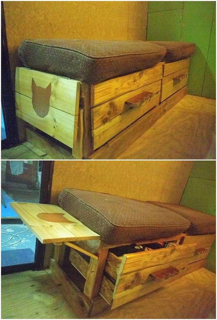 Pallet Seat with Storage Drawers