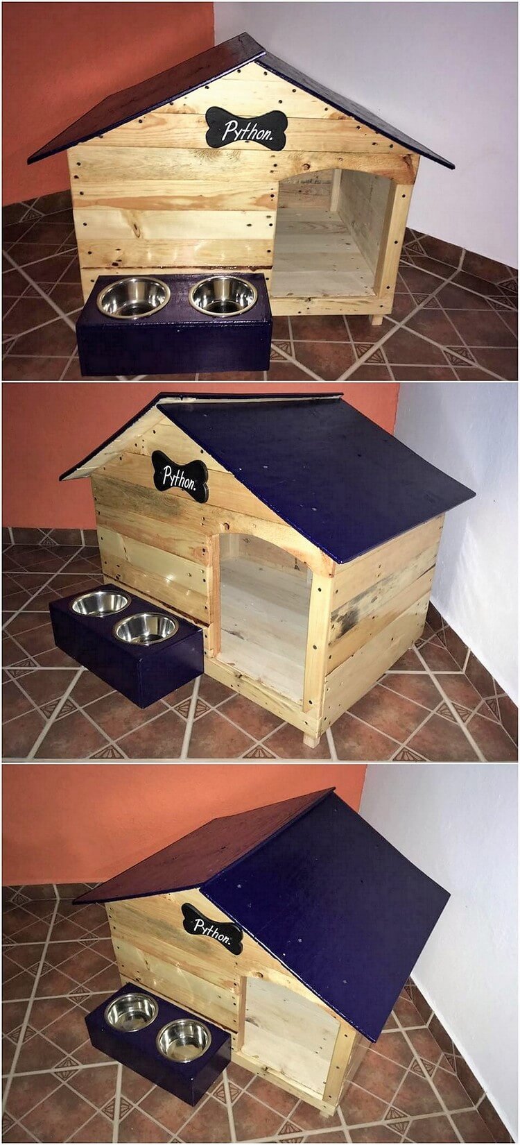Pallet Dog House with Food Feeders