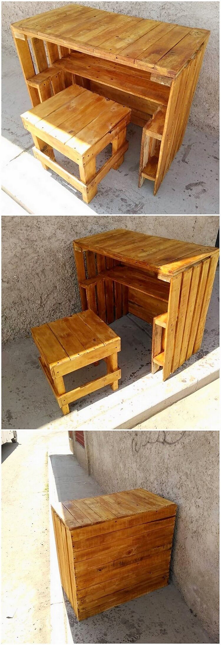 Pallet Desk Table and Stool